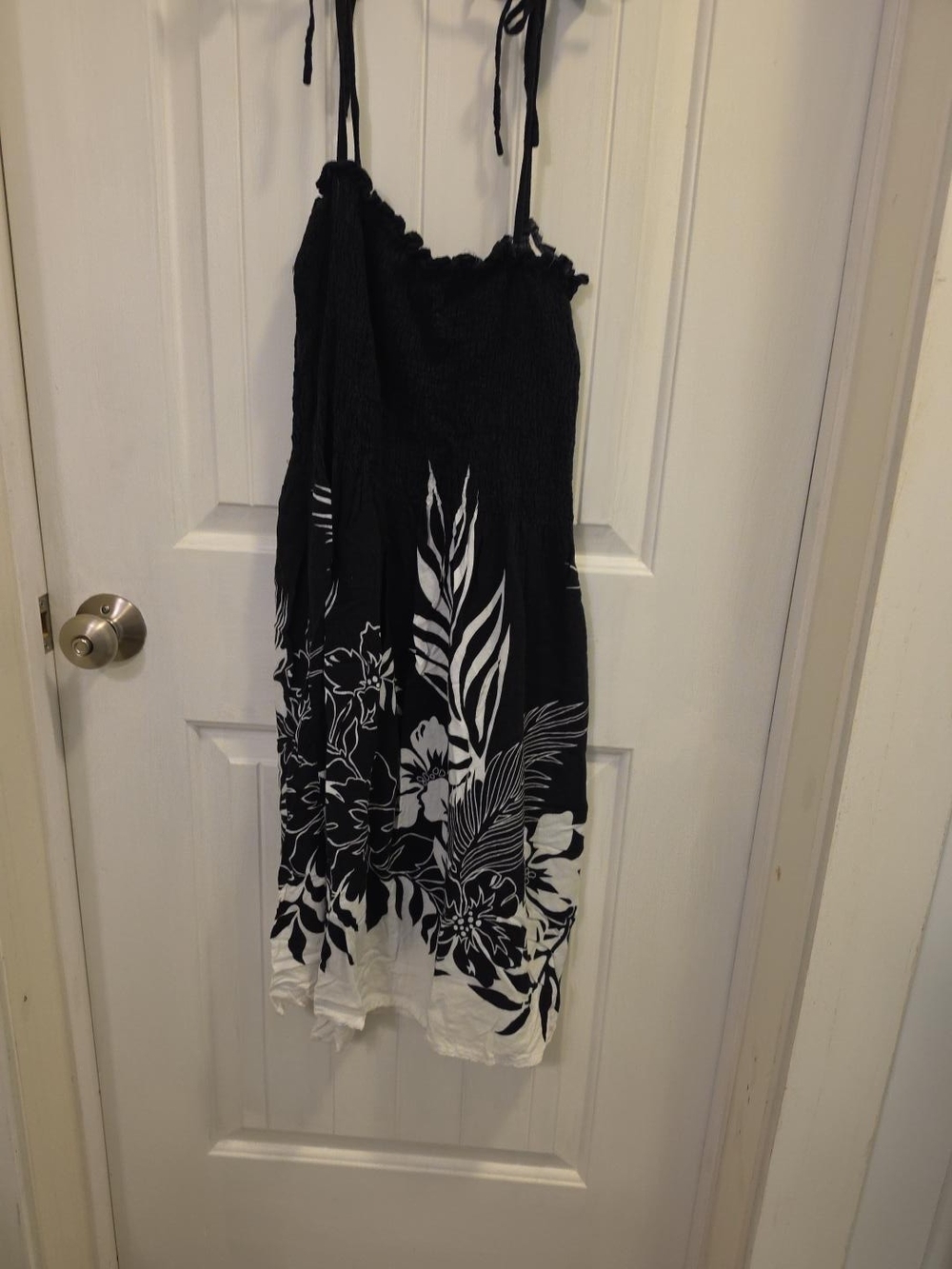 Black Floral Tie-Strap Sundress with Smocked Bodice